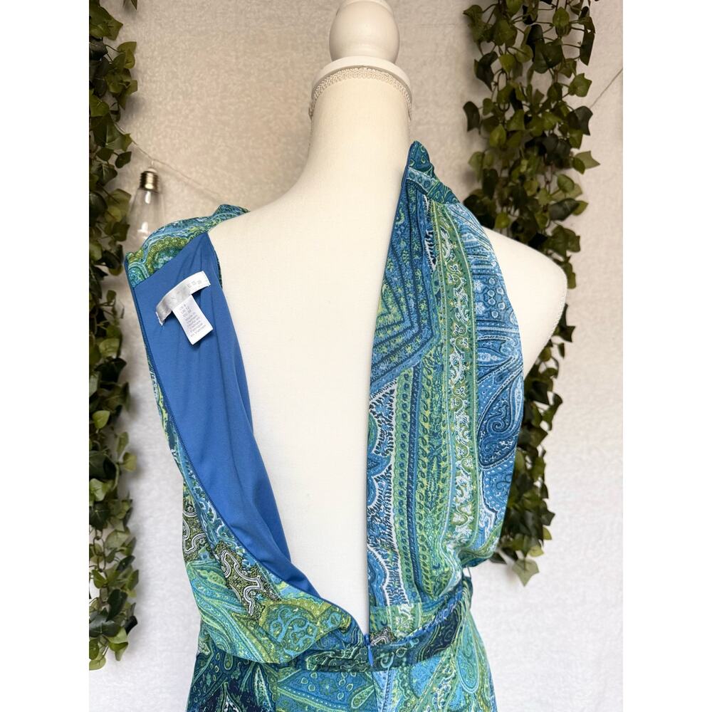 London Times Blue Green Zippered Paisley Print Maxi Dress Women's 8 Medium - Picture 12 of 14